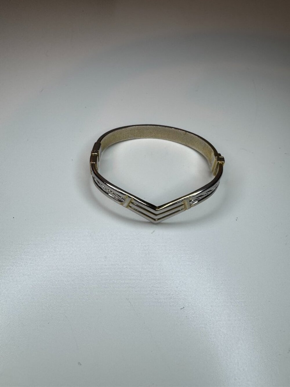Silver Tone Geometric Cuff Bracelet – Two-Tone Costume Jewelry